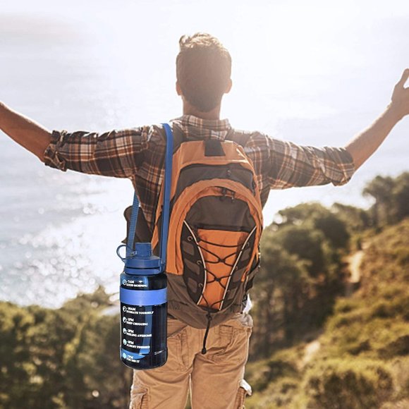 Sports Water Bottle with Strap Portable Motivational with Time Mark Large size - Picture 6 of 16